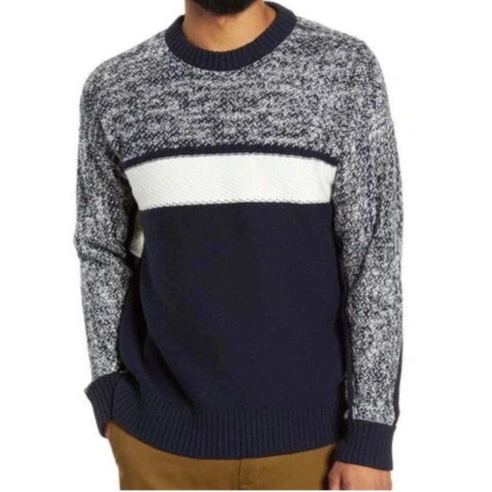 Club Monaco Slim Fit Fisherman Crewneck Sweater Men XL Navy Cream NWOT